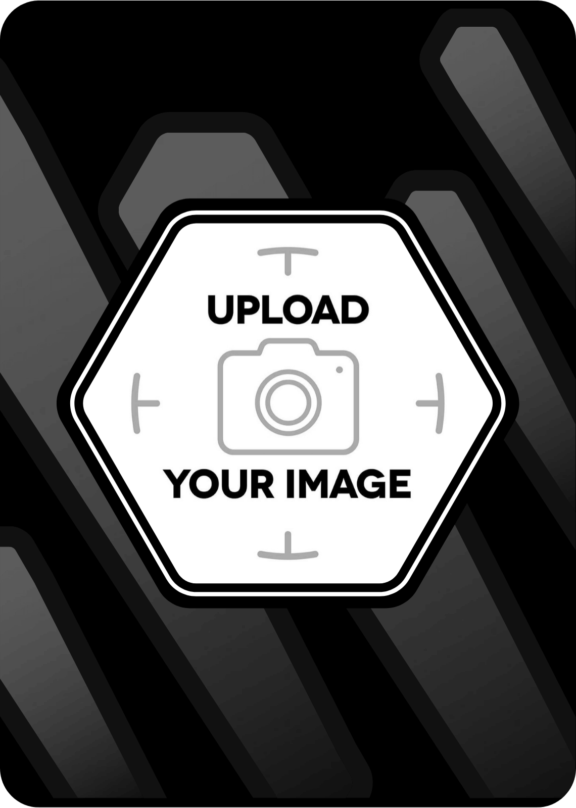 Honeycomb custom playing card back with hexagon image upload placeholder on black background