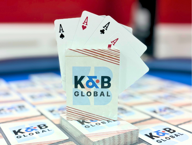 K&B Global Custom Poker Cards - Cream with Red and Blue Design