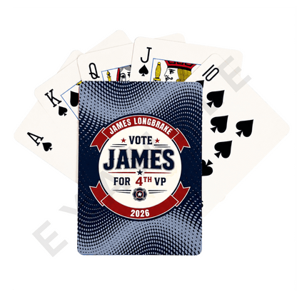 Custom playing card example with a personalized political campaign logo, fanned with a full deck