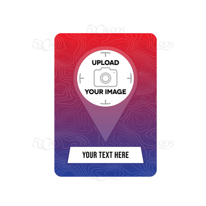 Custom playing card template with a map pin design for a travel destination and personalized text